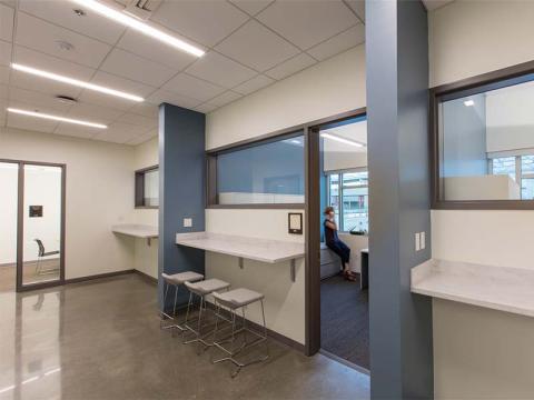 Tulane River and Coastal Center hallway with chairs and countertops